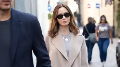 Emily Blunt is seen on October 08, 2025 in Milan, Italy.