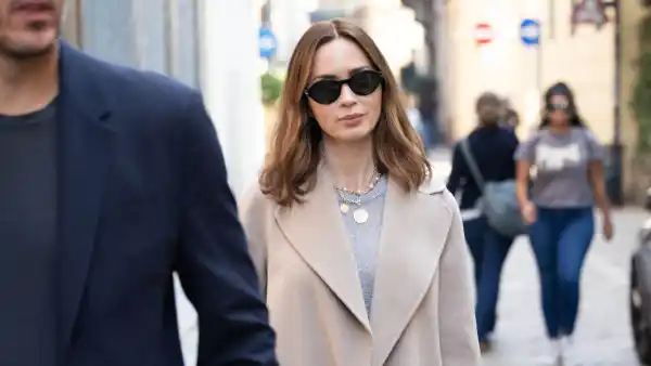 Emily Blunt is seen on October 08, 2025 in Milan, Italy.