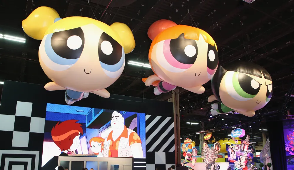 Inflables de las 'Chicas Superpoderosas", Burbuja, Bomb&oacute;n y Bellota.