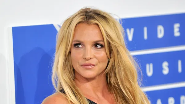 Britney Spears smirking on the red carpet at the 2016 MTV Video Music Awards.