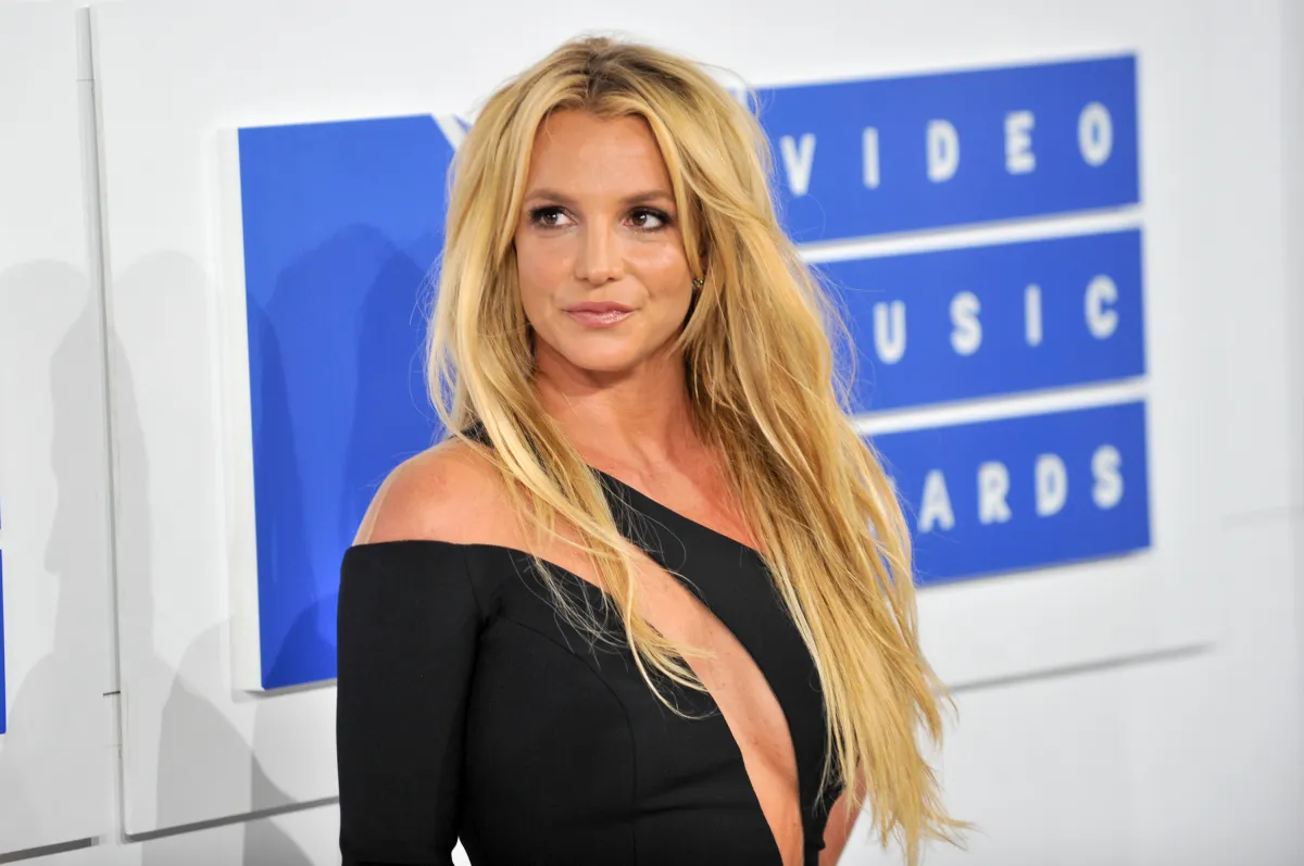 Britney Spears smirking on the red carpet at the 2016 MTV Video Music Awards.