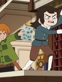 Still of two children playing in animated series Haunted Hotel