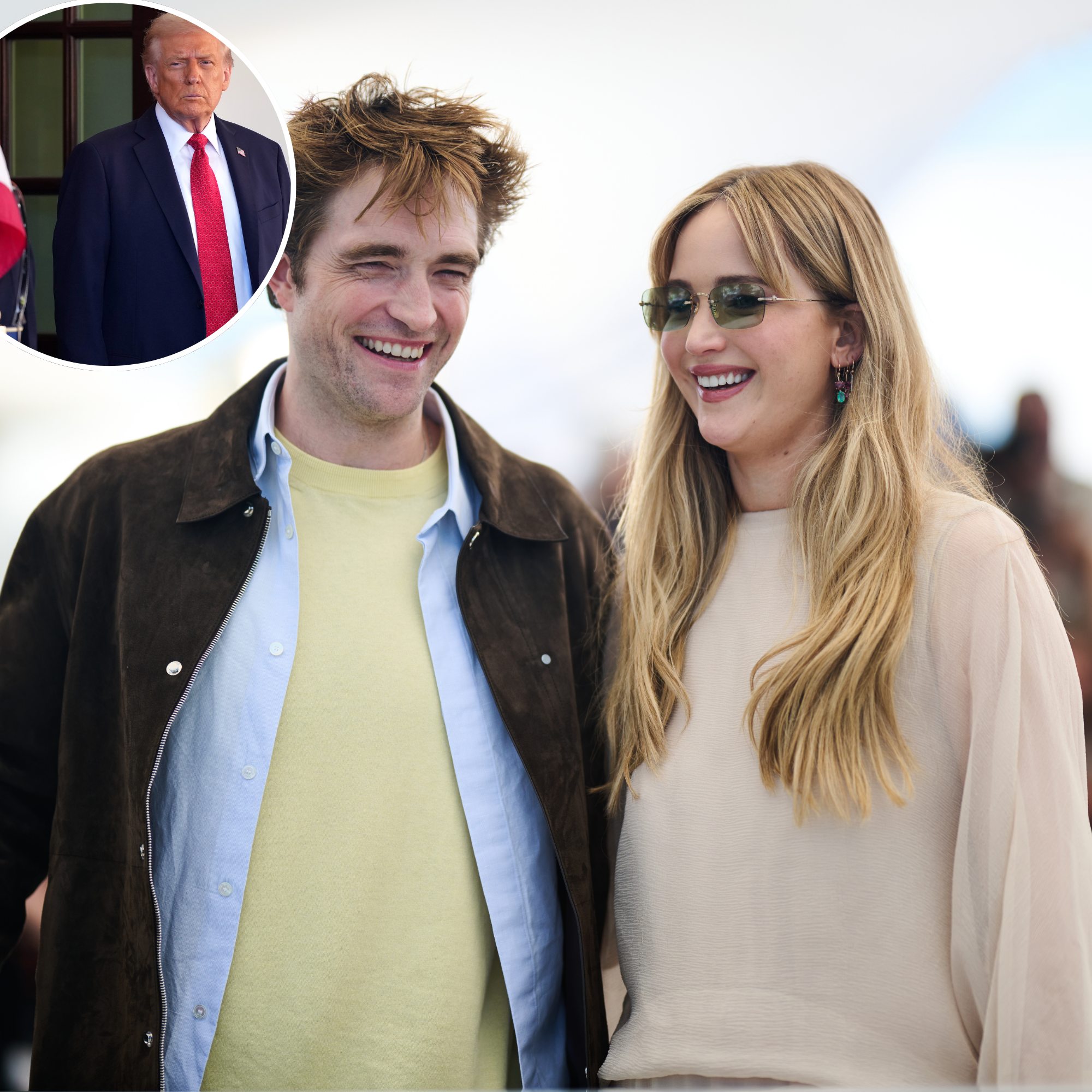Jennifer-Lawrence-and-Robert-Pattinson-GettyImages-2215689898-and-Trump-GettyImages-2242199520-inset