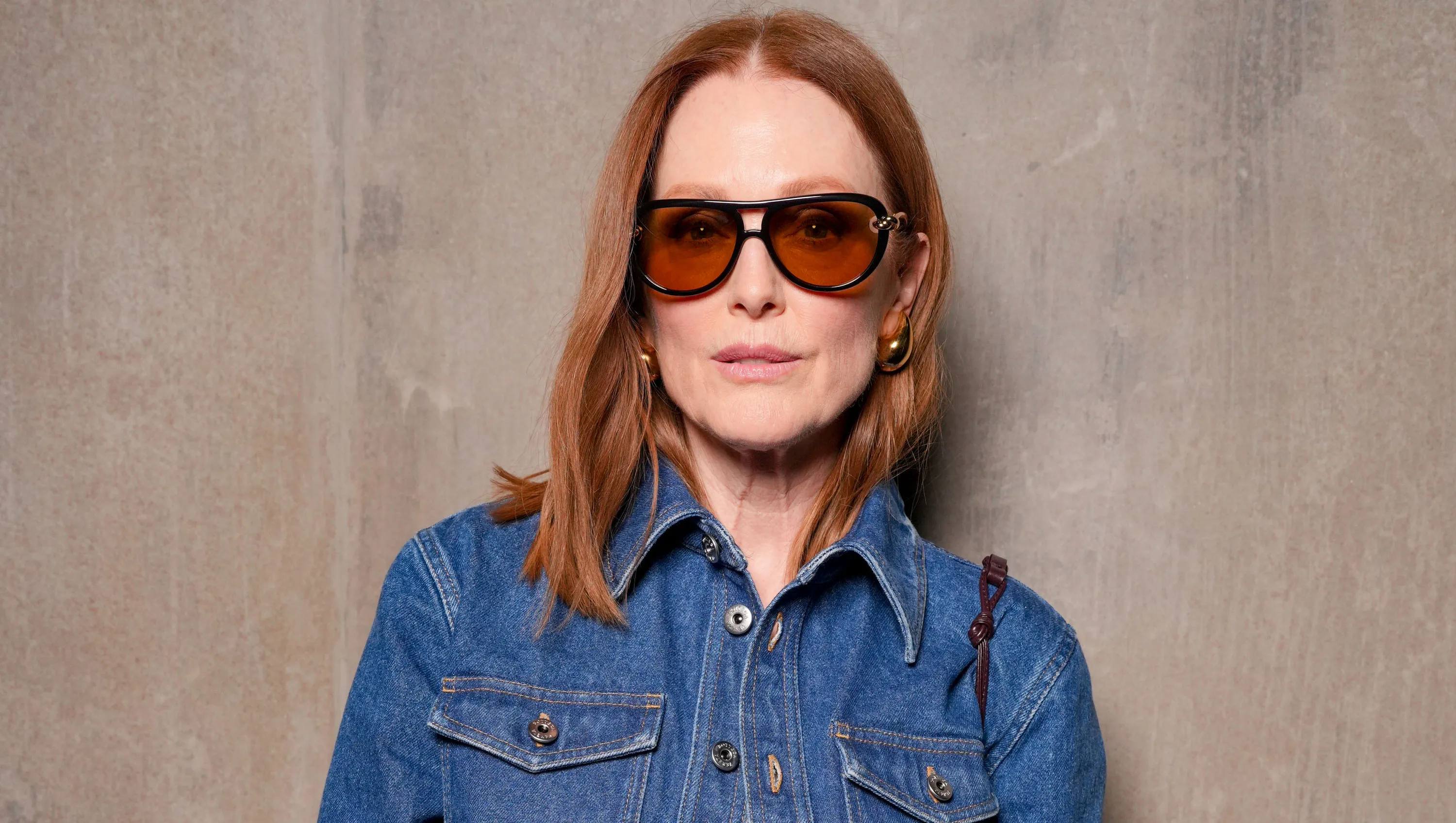 Julianne Moore at the Bottega Veneta fashion show as part of Spring/Summer 2026 Milan Fashion Week on September 27, 2025 in Milan, Italy. (Photo by Swan Gallet/WWD via Getty Images)