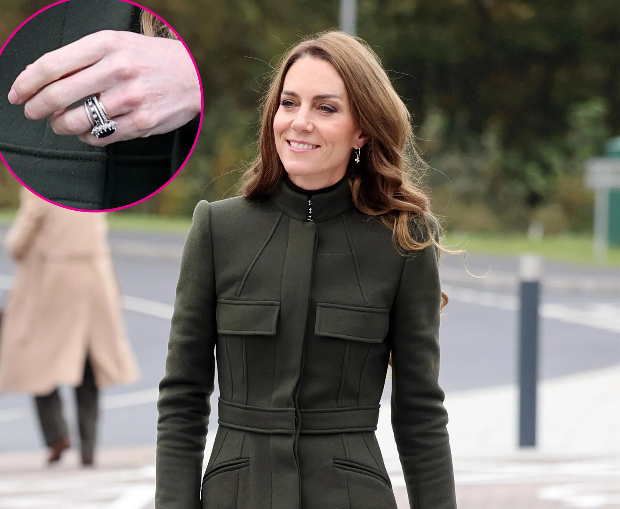 Kate Middleton Reprises Dark Green Alexander McQueen Coat While Wearing New 5 Ring Stack in Ireland GettyImages 2240990006 2240992278
