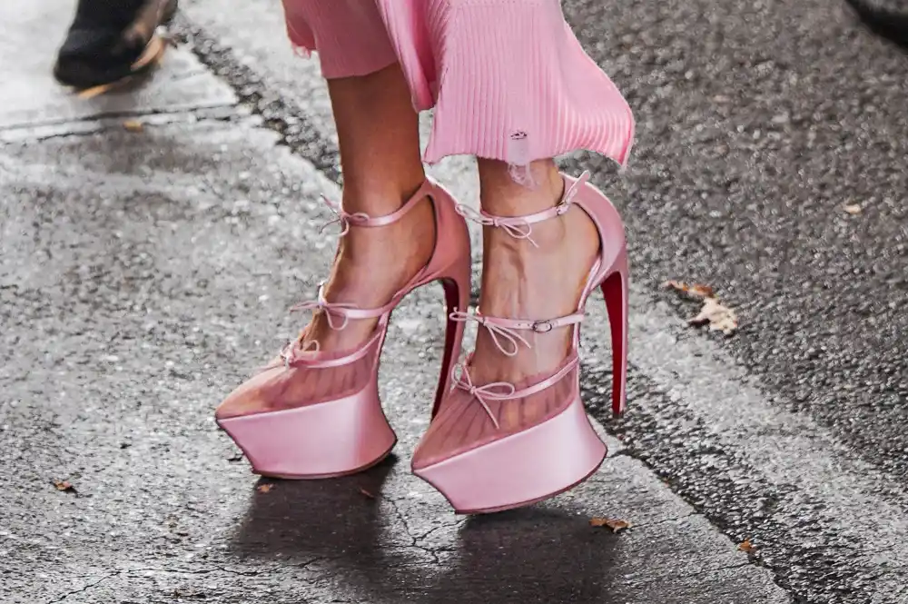 Lady Gaga Rocks One of Her Most Daring Stilettos Yet in Towering Louboutins With Curved Heels GettyImages 2240412348