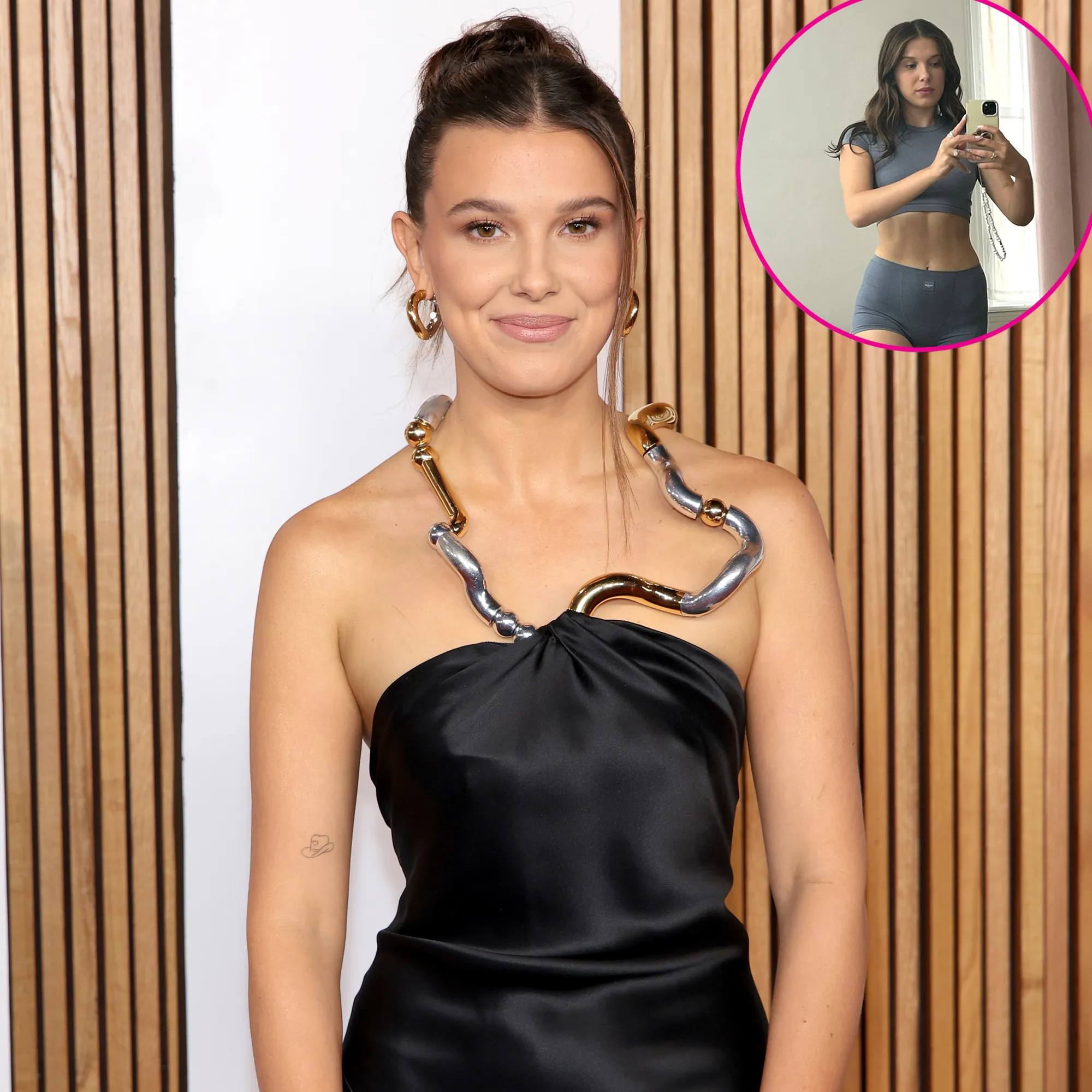 Millie Bobby Models Softie Seamless Baby Tee and Shorties as She Rings in T Swift October