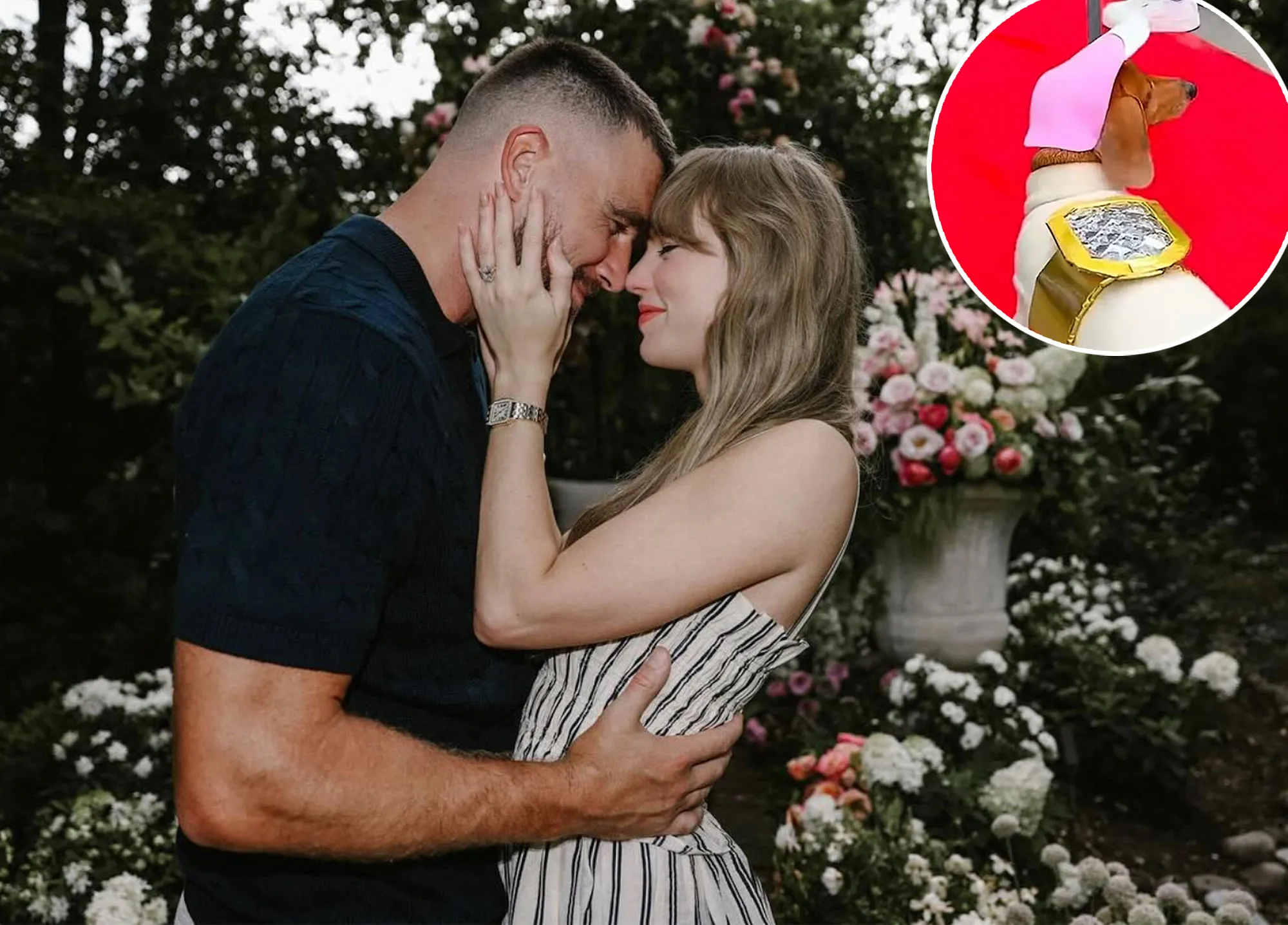 Promo Travis Kelce Reacts to Dog Dressed as Taylor Engagement Ring for Halloween