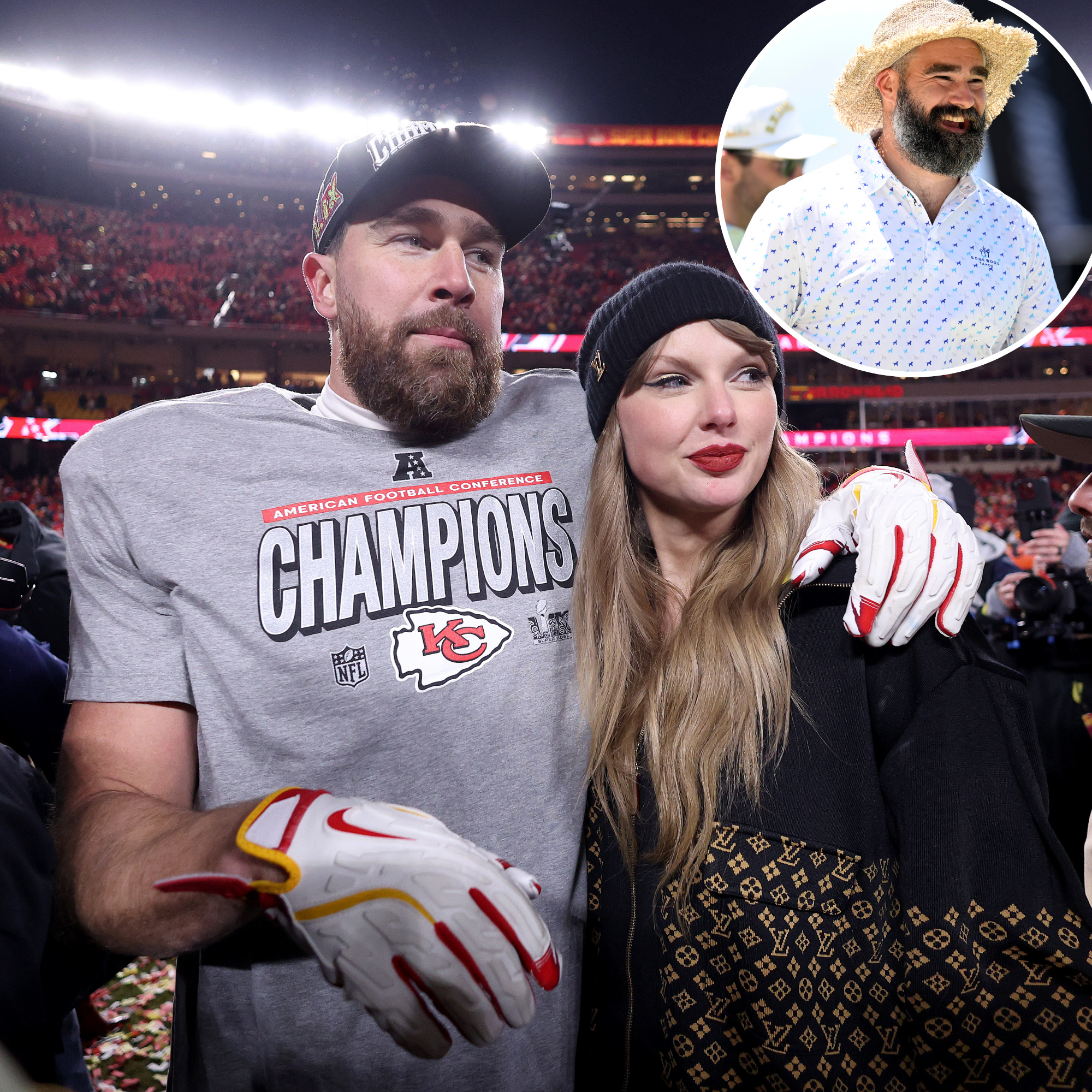 Taylor-Swift-and-Travis-Kelce-GettyImages-2196123499-and-Jason-Kelce-GettyImages-2224830548.