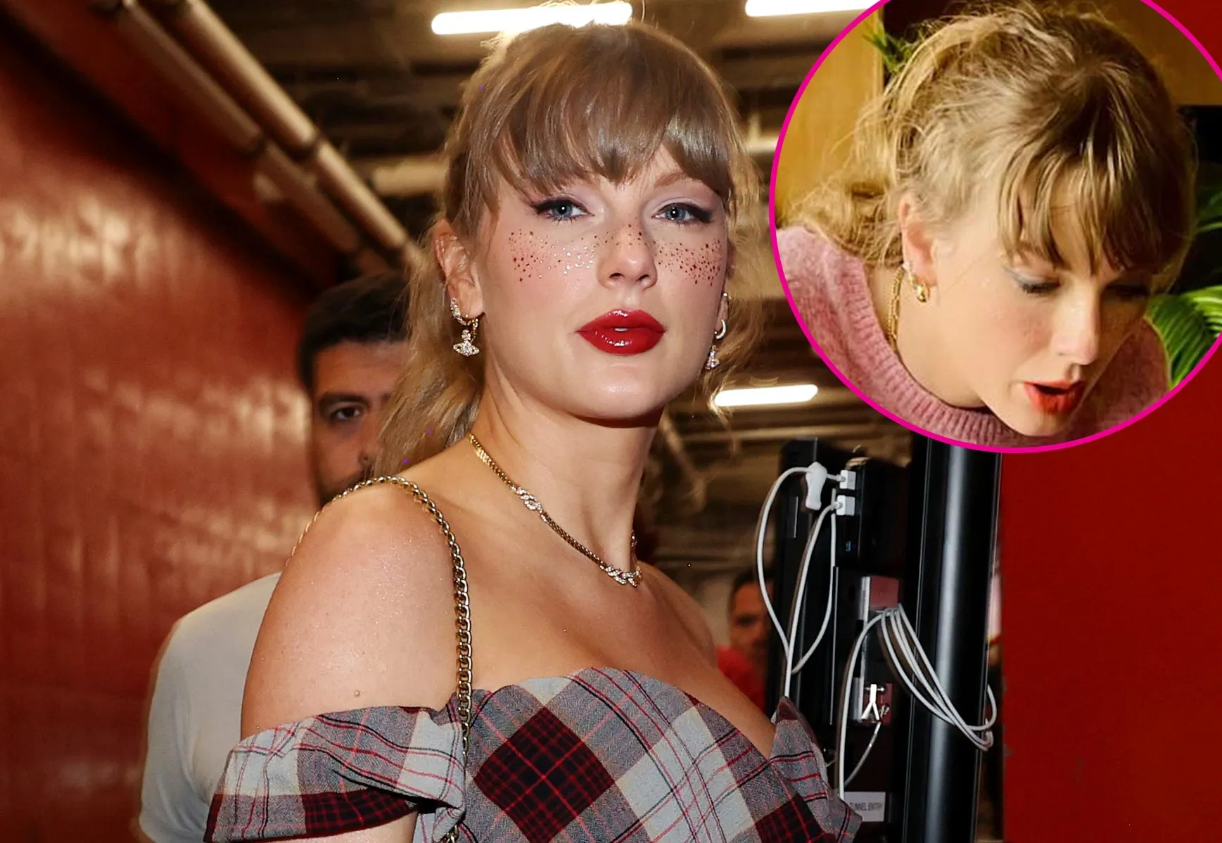 Taylor Swift s Glitter Freckles Return in Studio Photo After She Wore Them to Travis Kelce s Game GettyImages 2177331931