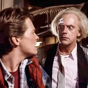 Michael J. Fox and Christopher Lloyd in Back to the Future