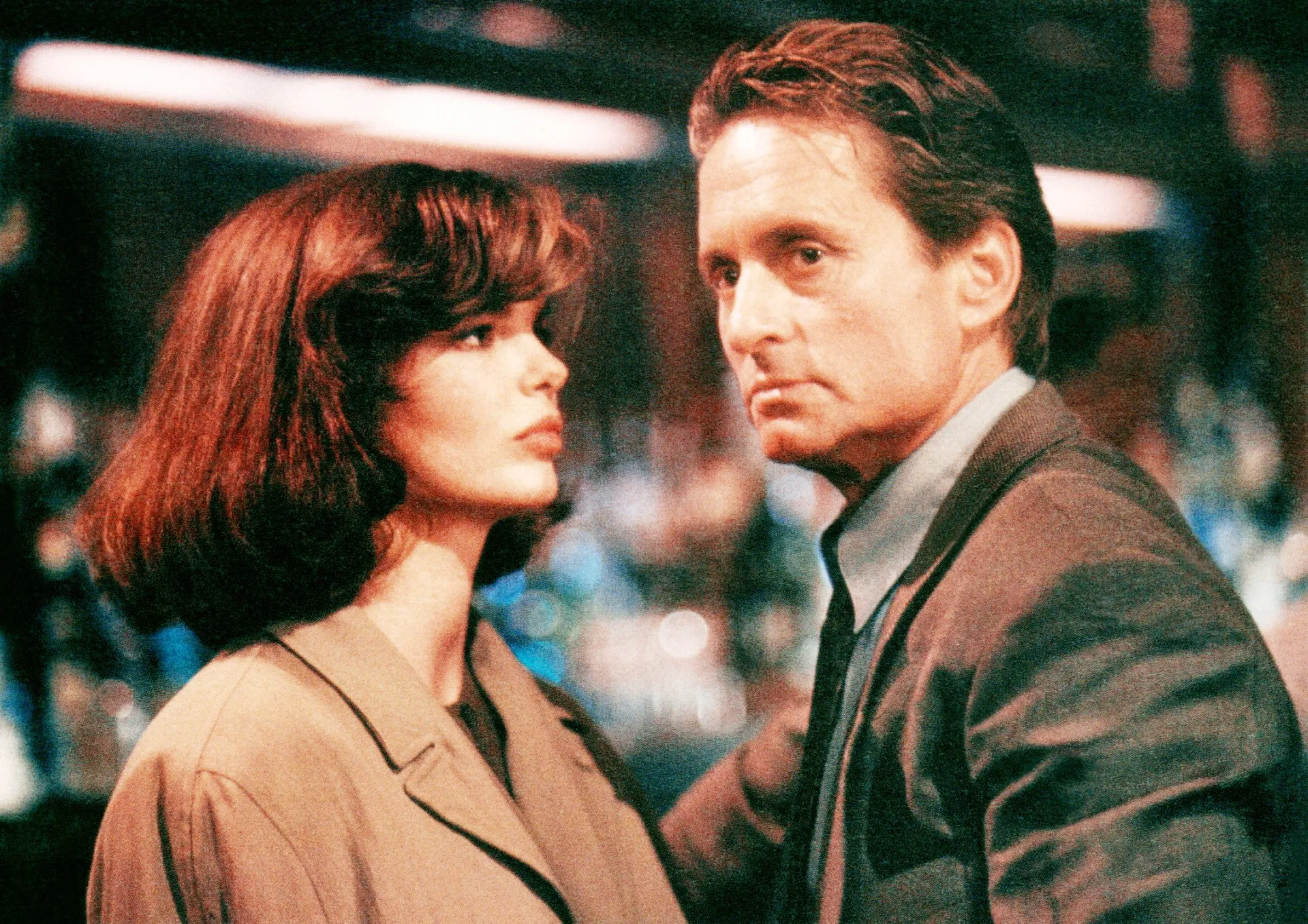 Jeanne Tripplehorn and Michael Douglas in Basic Instinct