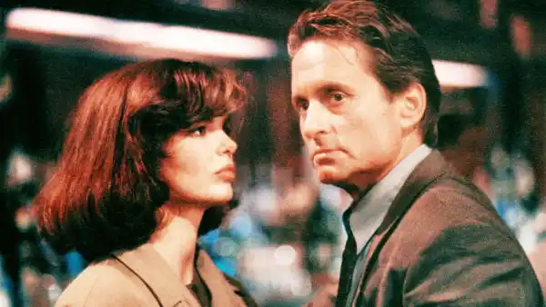 Jeanne Tripplehorn and Michael Douglas in Basic Instinct