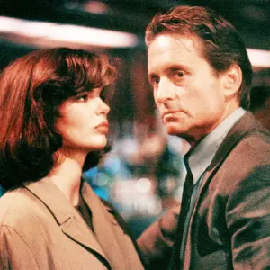 Jeanne Tripplehorn and Michael Douglas in Basic Instinct