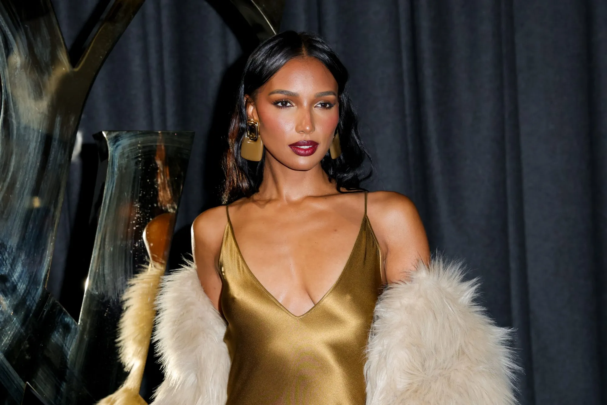 Jasmine Tookes at Saint Laurent RTW Spring 2025 as part of Paris Ready to Wear Fashion Week on September 24, 2024 in Paris, France. (Photo by River Callaway/WWD via Getty Images)