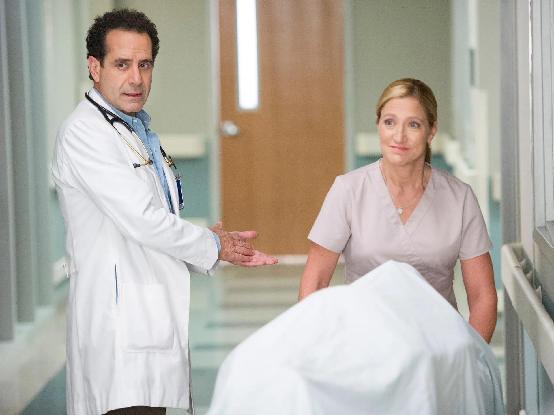 Tony Shalhoub, Edie Falco in Nurse Jackie