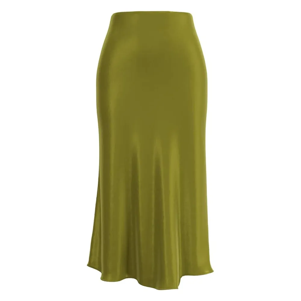 Soowalaoo Midi Satin High Waist Skirt