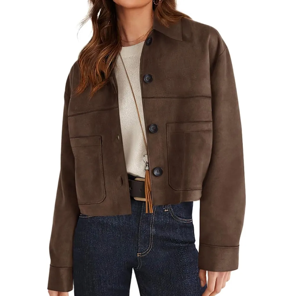 Prettygarden Faux Suede Cropped Jacket