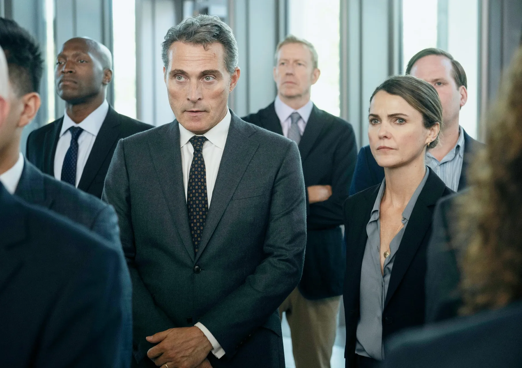 Rufus Sewell and Keri Russell in The Diplomat season 3