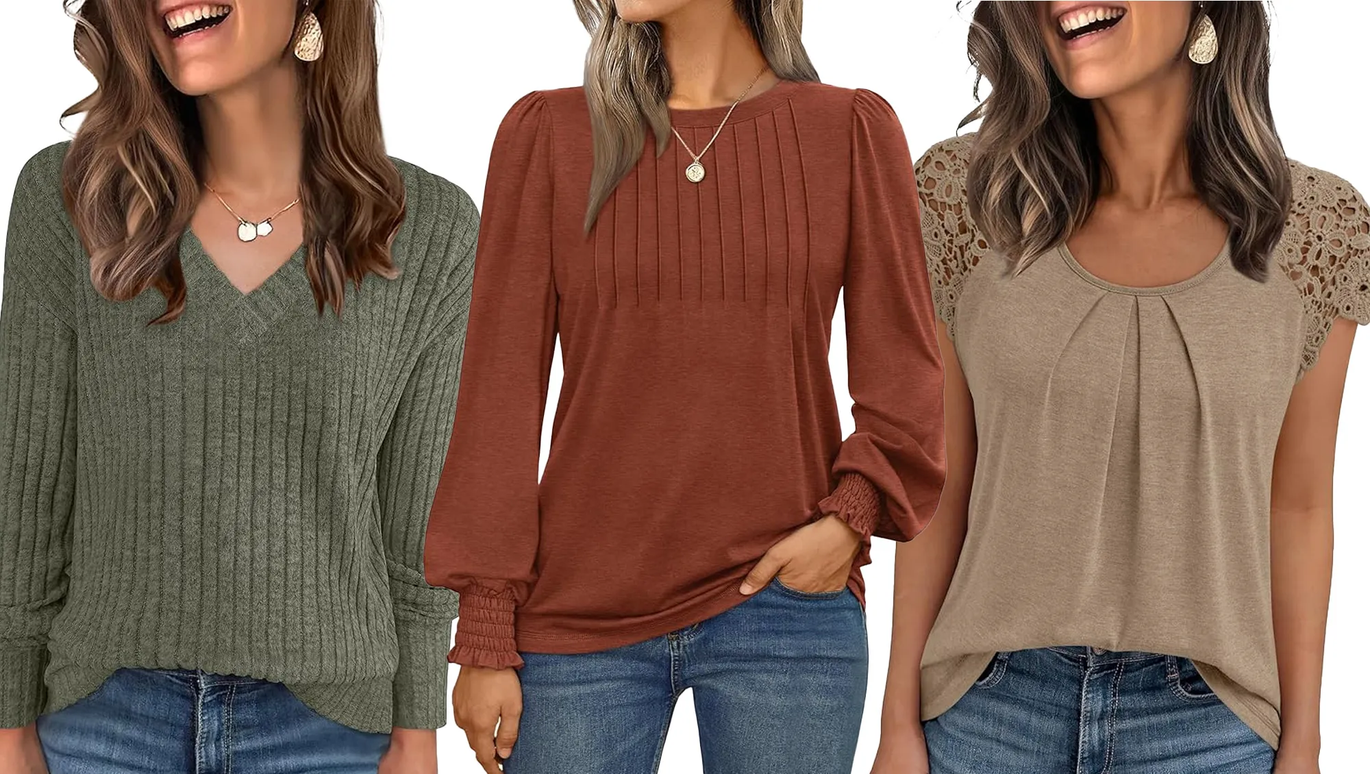 Green, Orange and Tan Tops From Amazon