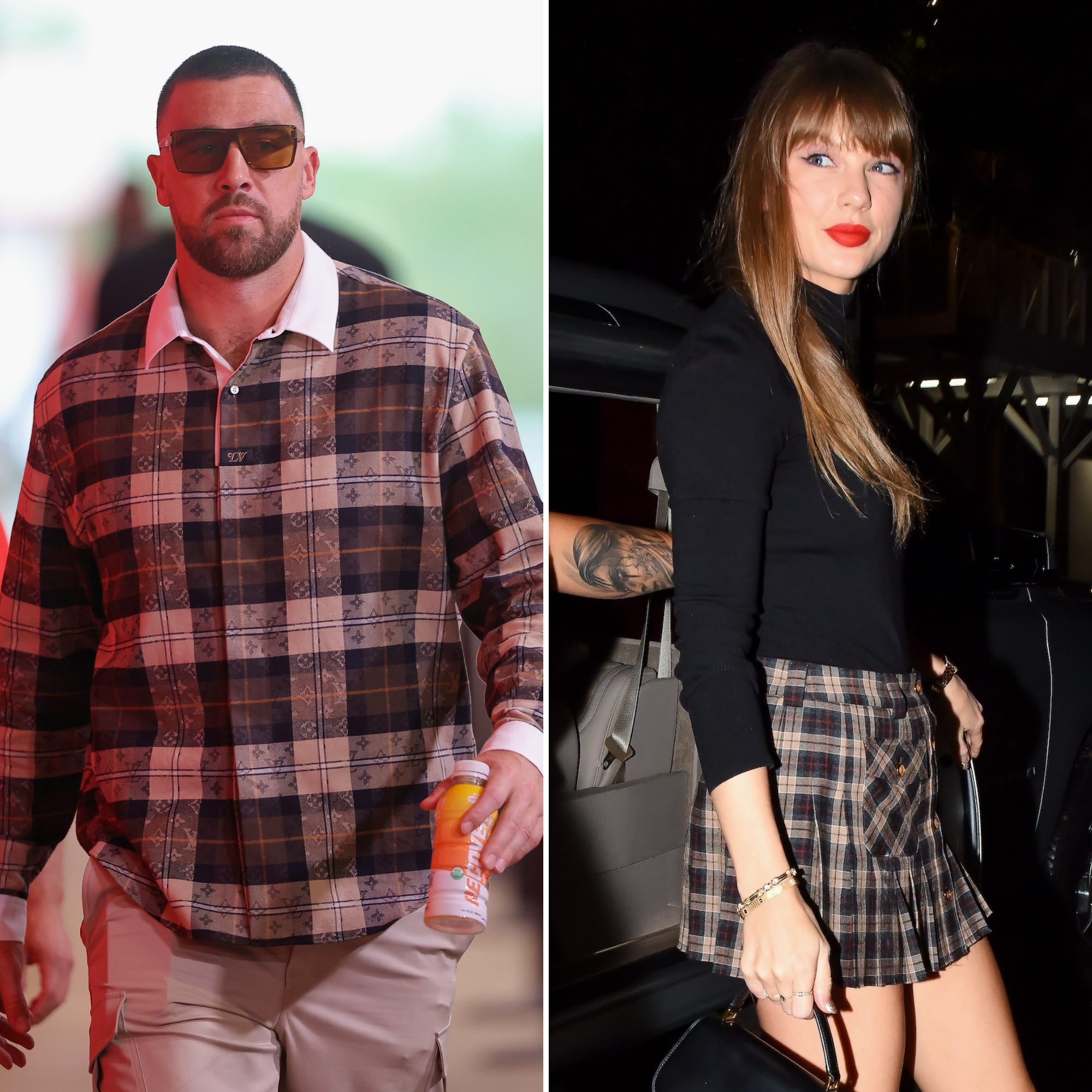 Travis Kelce Makes Apparent Nod to Fiance Taylor Swift With Near-Matching Plaid Outfit Ahead of SNF