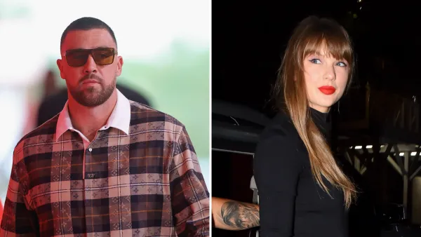 Travis Kelce Makes Apparent Nod to Fiance Taylor Swift With Near-Matching Plaid Outfit Ahead of SNF