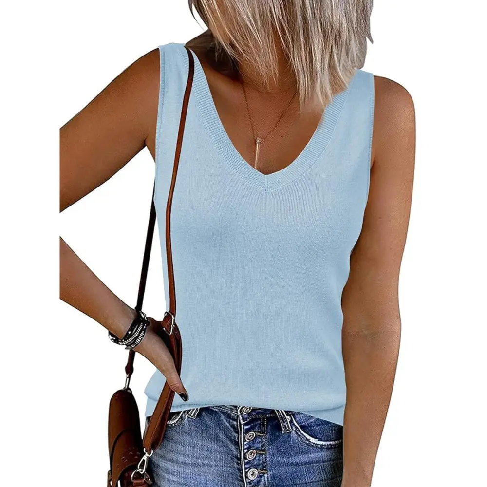 Arach&Cloz Women's Wool Blend Sweaters Non See Through Double V-Neck All-Season Tank 2025