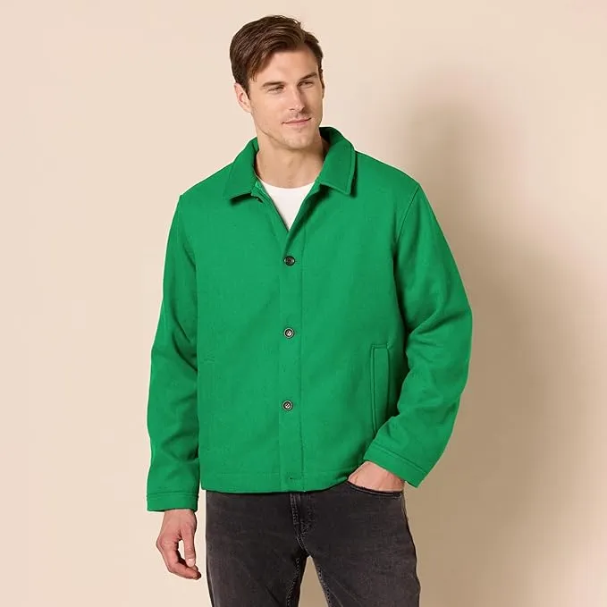 Amazon Essentials men&rsquo;s wool bomber jacket in green.