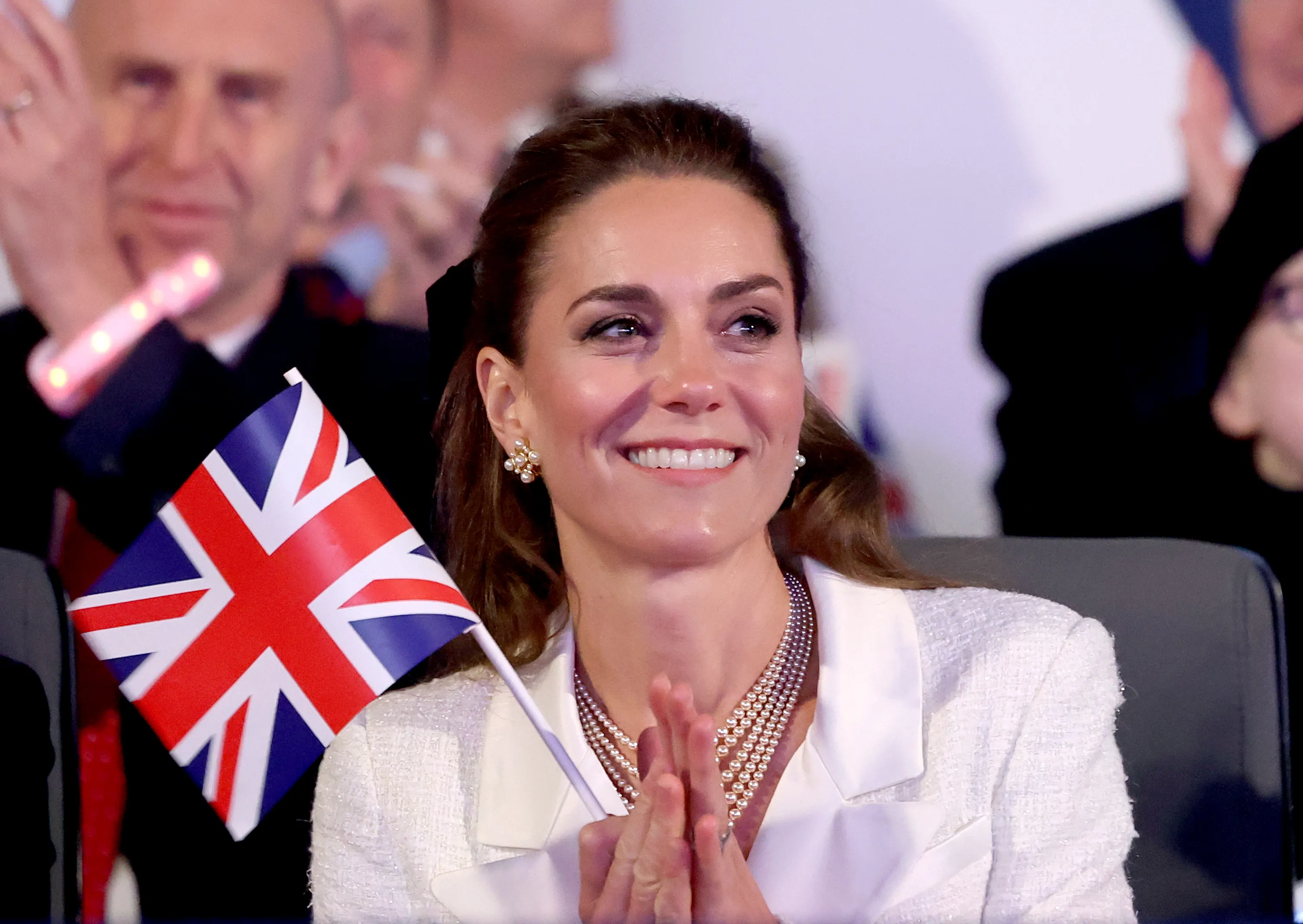 Catherine, Princess of Wales attends a concert to mark the 80th Anniversary of VE Day at Horse Guards Parade on May 08, 2025 in London, England. The King and Queen, joined by Members of the Royal Family, will take part in events from May 5th to May 8th to commemorate the 80th anniversary of VE Day, which signalled the end of the Second World War in Europe.