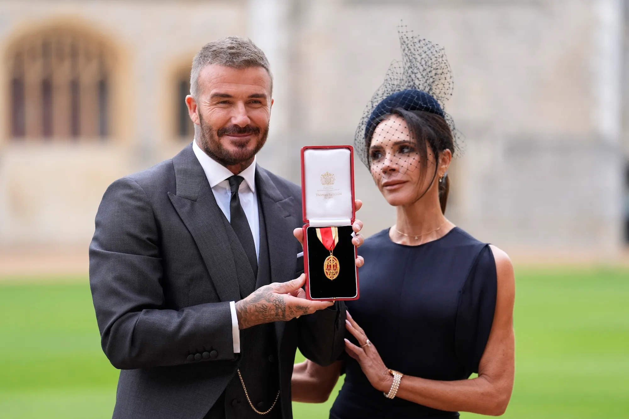 David Beckham Is Knighted by King Charles With Wife Victoria By His Side