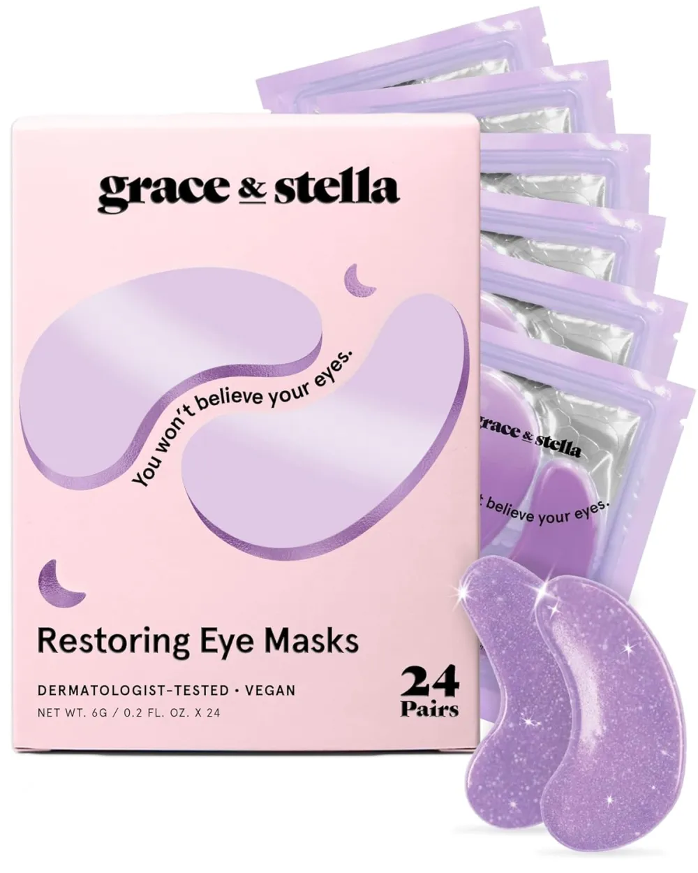 Grace & Stella retinol under eye patches in pink packaging.
