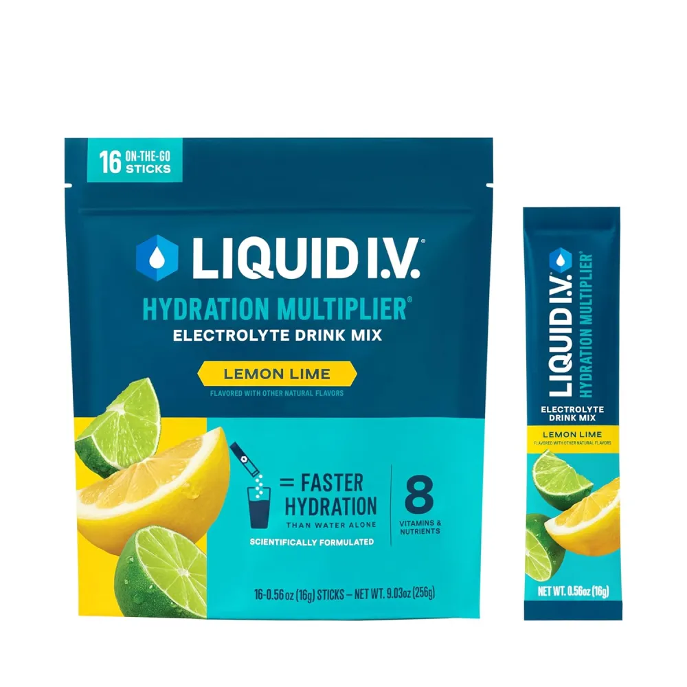 Liquid I.V. Hydration Multiplier drink mix packets in lemon-lime.