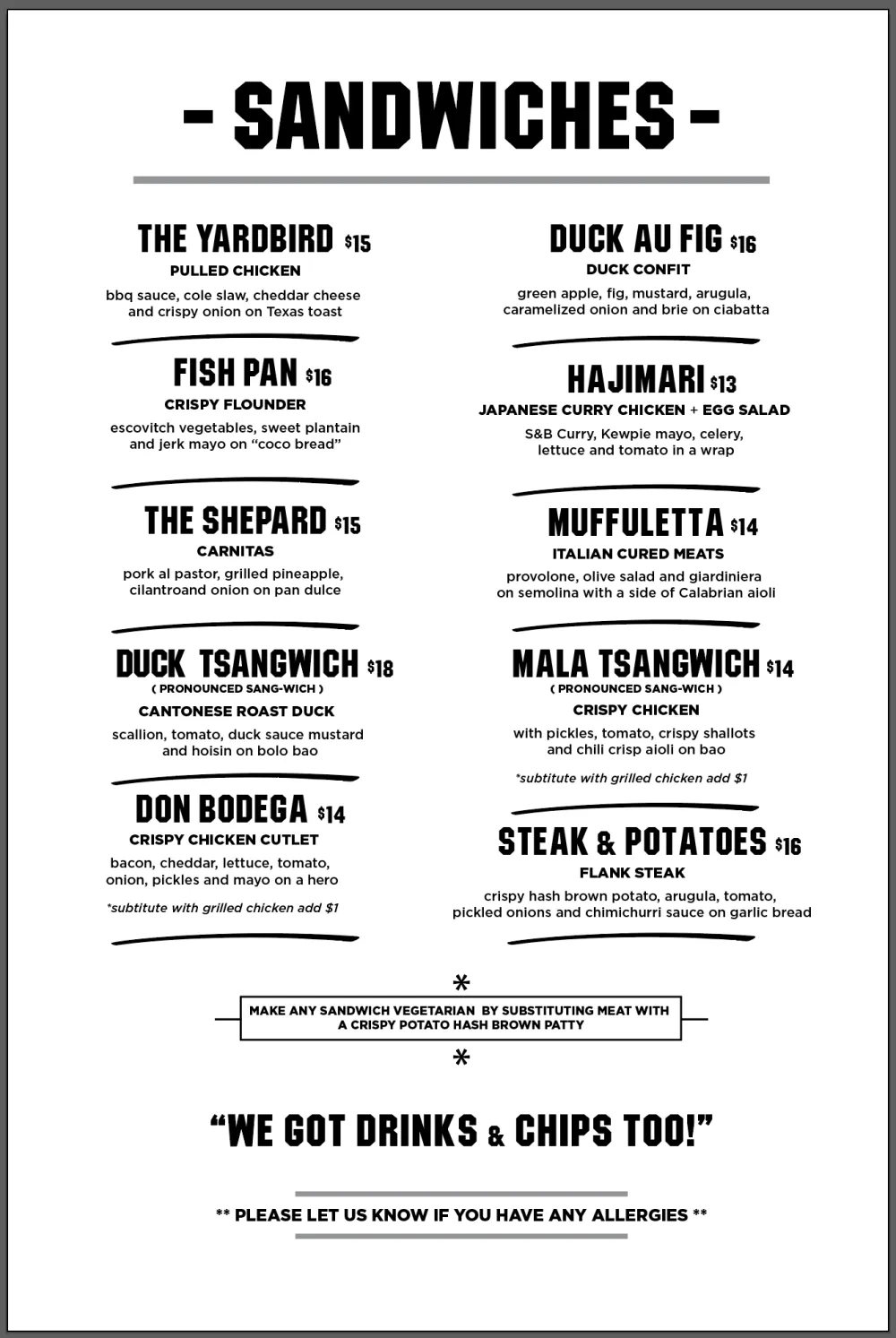 The Sandwich Board Menu