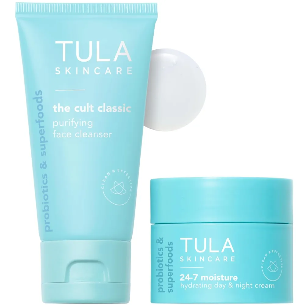 Tula skincare duo set with cleanser and hydrating cream.
