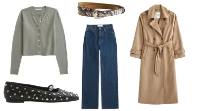 Cardigan, Jeans, Belt, Trench Coat, Ballet Flats from Abercrombie