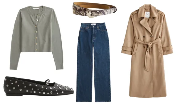 Cardigan, Jeans, Belt, Trench Coat, Ballet Flats from Abercrombie