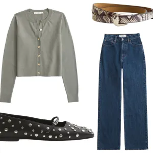 Cardigan, Jeans, Belt, Trench Coat, Ballet Flats from Abercrombie