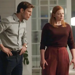 Jake Lacy and Sarah Snook in All Her Fault