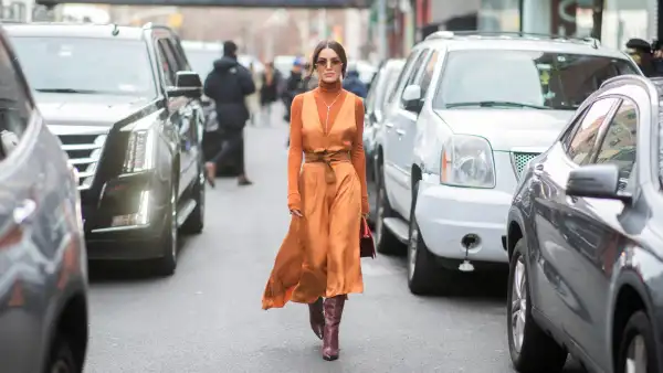 NEW YORK, NEW YORK - FEBRUARY 10: Camila Coelho is seen wearing orange turtleneck, belted dress outside Tibi during New York Fashion Week Autumn Winter 2019 on February 10, 2019 in New York City. (Photo by Christian Vierig/Getty Images)
