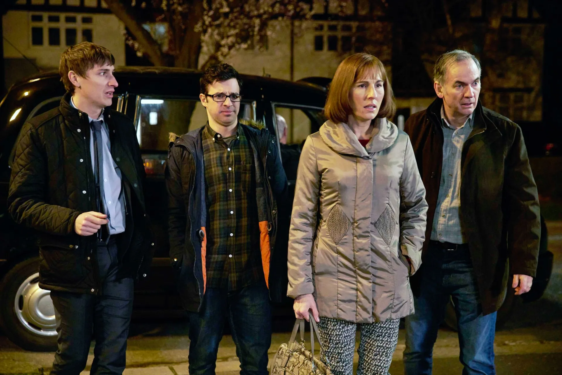 Tom Rosenthal, Simon Bird, Tamsin Greig and Paul Ritter in Friday Night Dinner