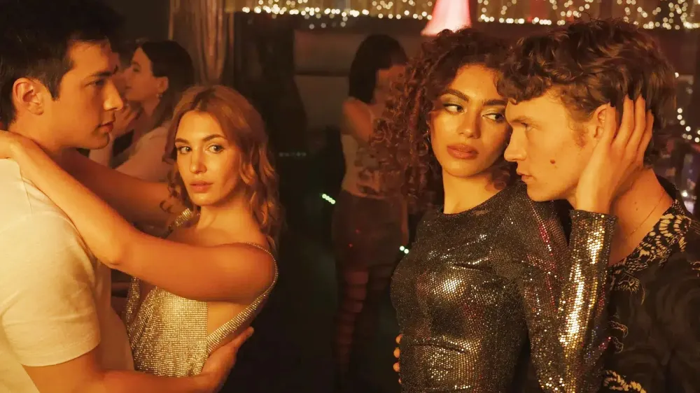 Hudson Williams, Sophie N&eacute;lisse, Ksenia Daniela Kharlamova and Connor Storrie in Heated Rivalry