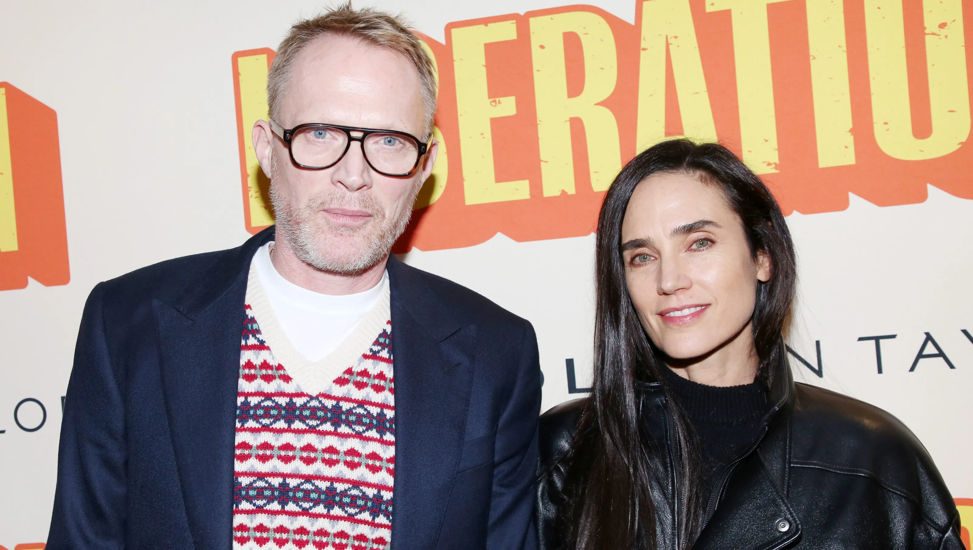 NEW YORK, NEW YORK - OCTOBER 28: Paul Bettany and Jennifer Connelly pose at the opening night of the new play "Liberation" on Broadway at The James Earl Jones Theater on October 28, 2025 in New York City. (Photo by Bruce Glikas/WireImage)