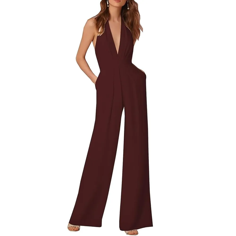 Olaife Halter Neck Pleated Jumpsuit