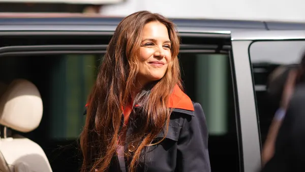 PARIS, FRANCE - JUNE 27: Katie Holmes is seen, outside Patou, during the Haute Couture Fall/Winter 2024/25 as part of Paris Fashion Week on June 27, 2024 in Paris, France. (Photo by Edward Berthelot/Getty Images)