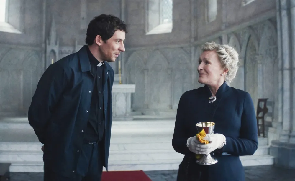 Josh O'Connor and Glenn Close in Knives Out: Wake Up Dead Man