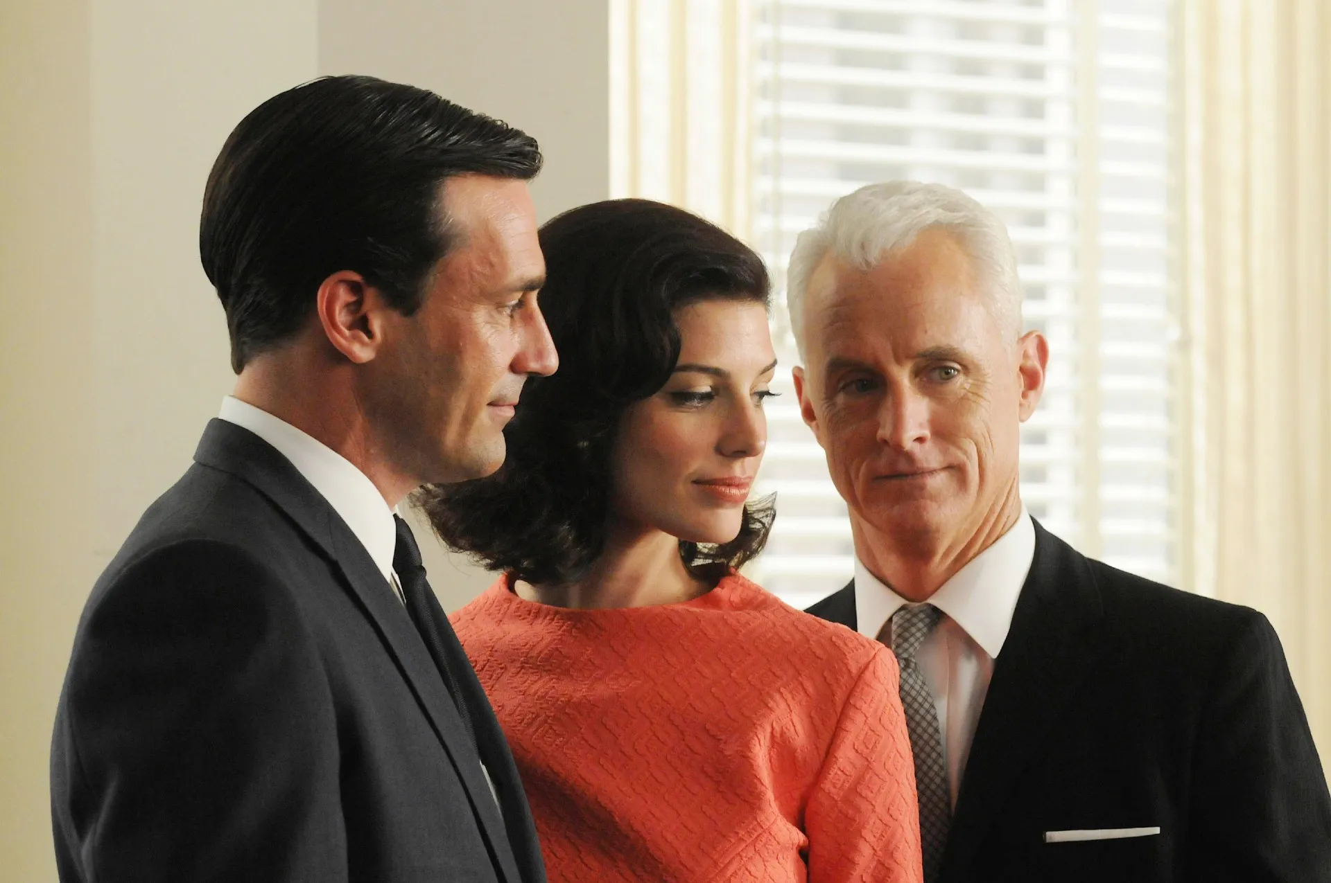 Jon Hamm, Jessica Pare and John Slattery in Mad Men season 4