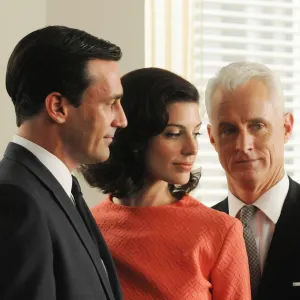 Jon Hamm, Jessica Pare and John Slattery in Mad Men season 4