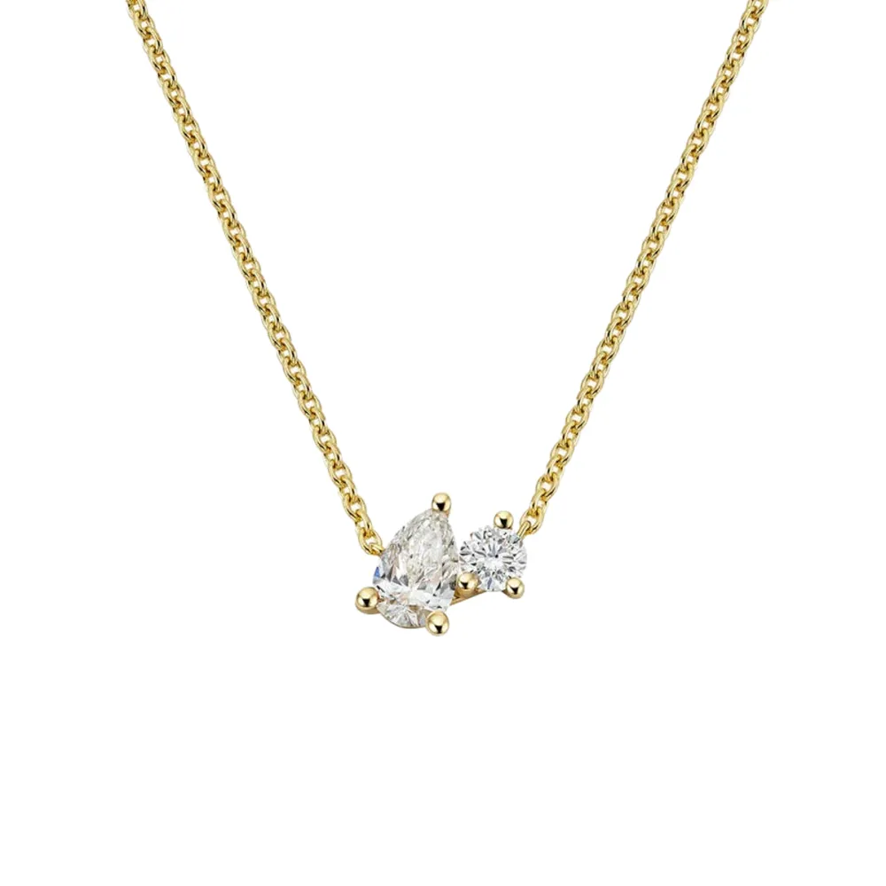 Pear and Round Lab Diamond Toi et Moi Necklace
