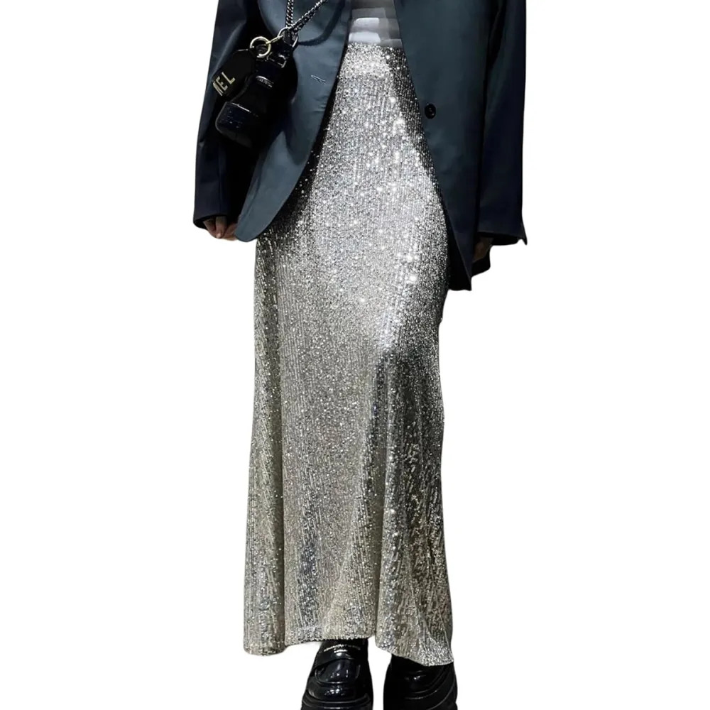 Jumisee High Waist Sequin Midi Skirt
