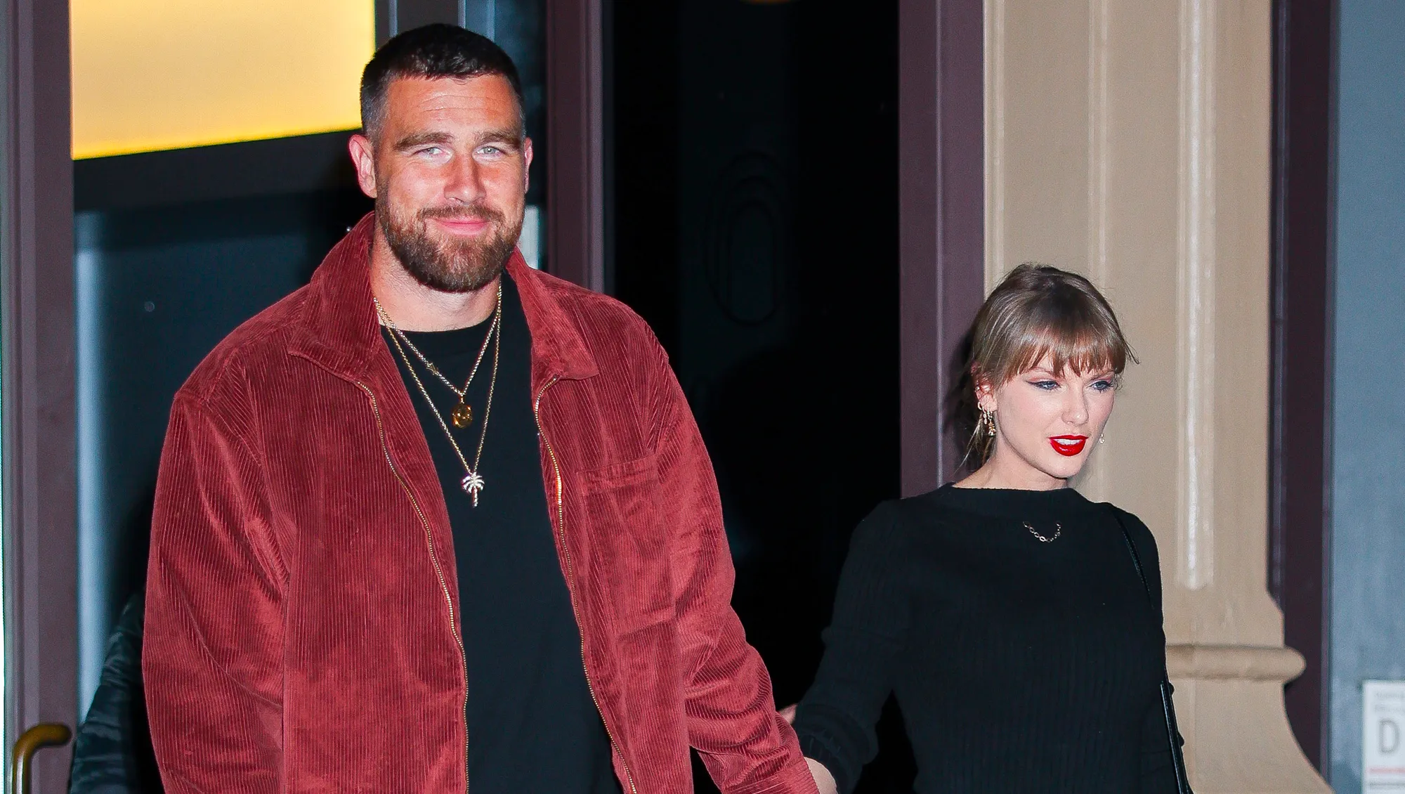 NEW YORK, NEW YORK - NOVEMBER 06: Taylor Swift and Travis Kelce seen in NoHo on November 06, 2025 in New York City. (Photo by Aeon/GC Images)
